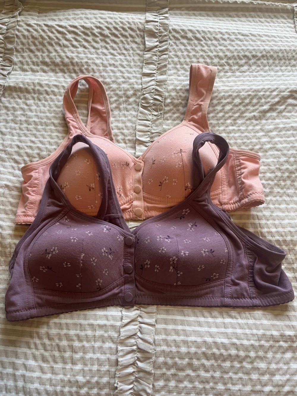 Cotton Front-Closure Wireless Bra - Pink & Mauve
